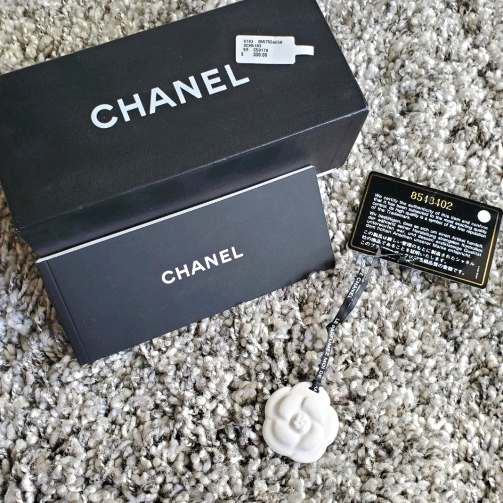 Chanel Sunglasa box, booklet, Charm, & Card